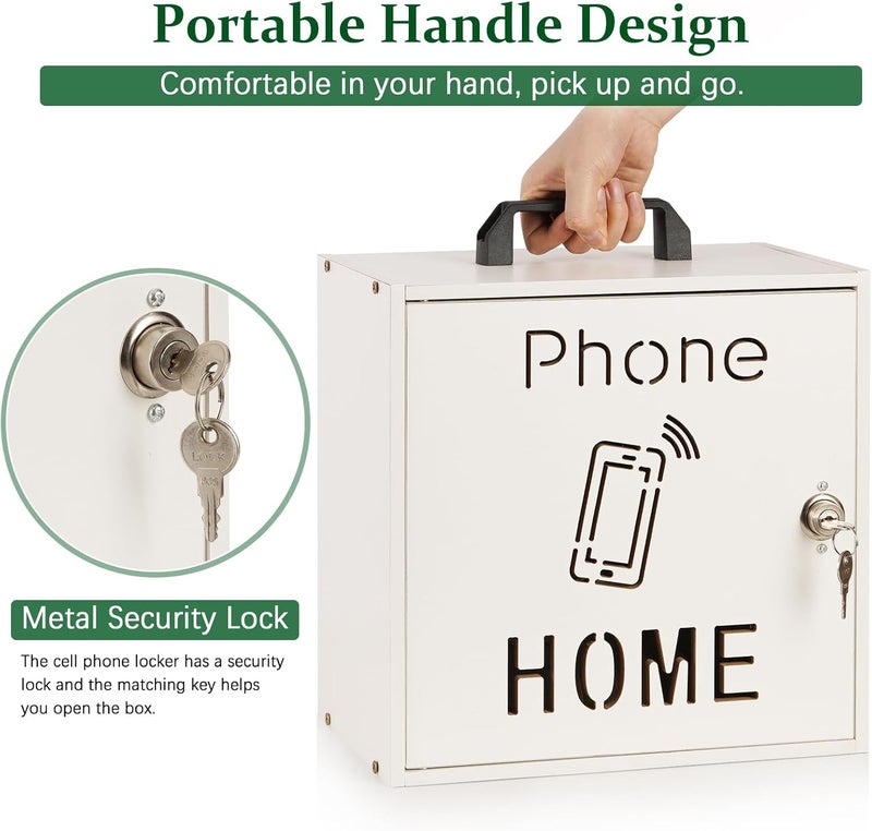 Echaprey Cell Phone Holder Classroom Adjustable 33 Slots Pocket Chart Wooden Cell Phone Storage Cabinet with Handle and Lock Desktop Cell Phone Holder for Classroom Office (White) - Image 3